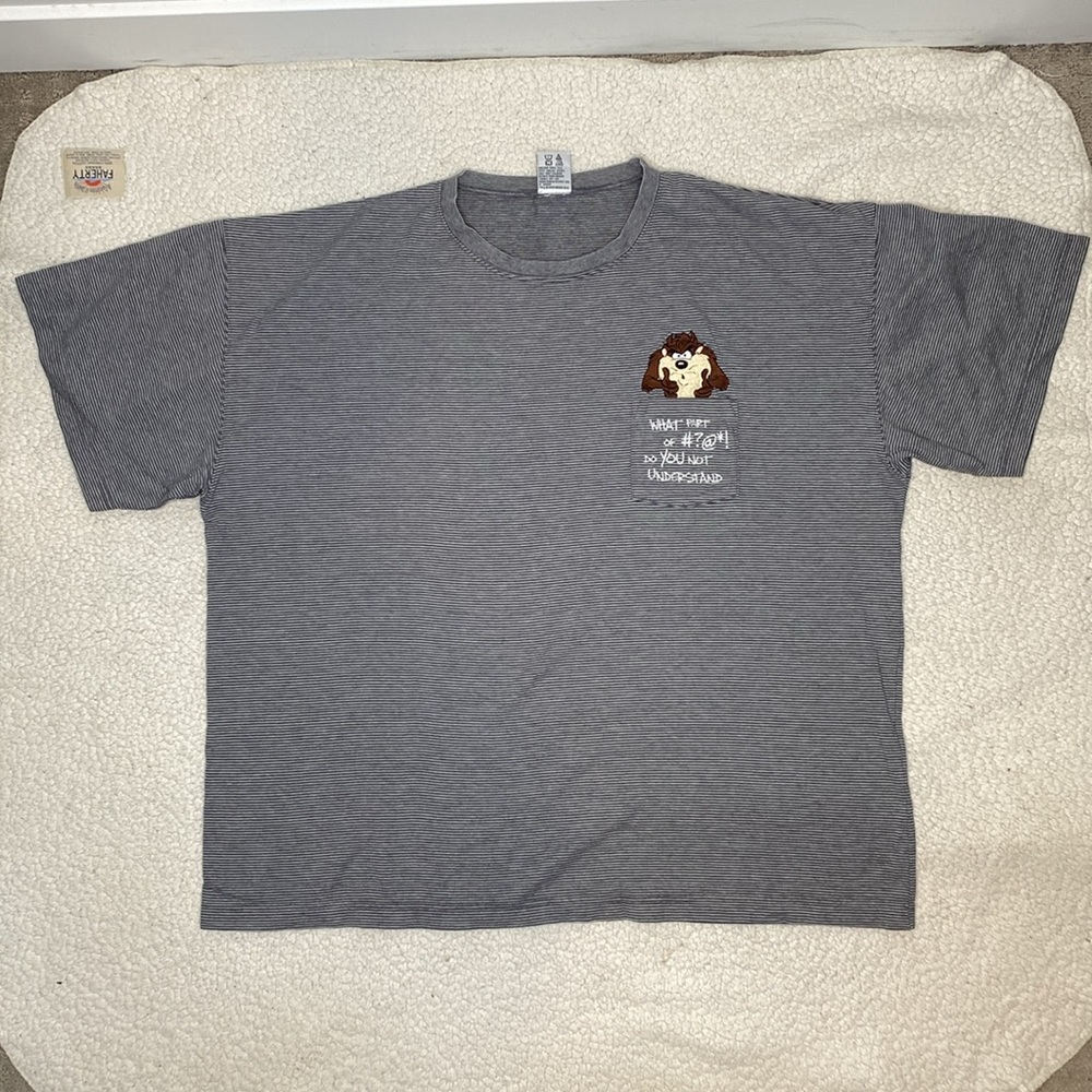 Vintage Warner Bros Tasmania Devil Striped Pocket Tee: Size XXL